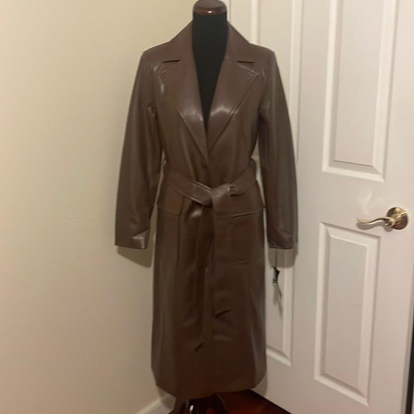 bagatelle Jackets & Blazers - New Bagatelle New York Chocolate Brown Faux Leather Trench Coat